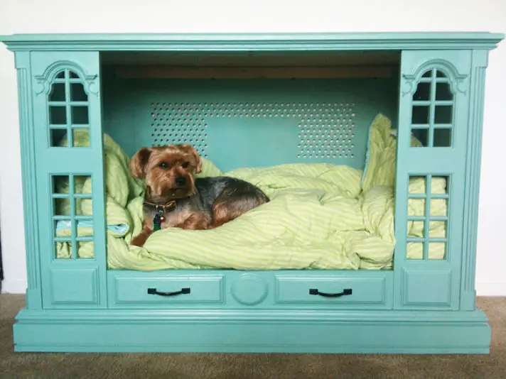 Re-purposed TV cabinet dog bed